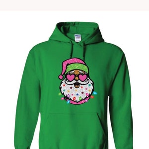 GLITTER SANTA with sunglasses sweater, xmas santa, christmas hoodie,  christmas shirts,, holiday,, lights, santa claus decorations