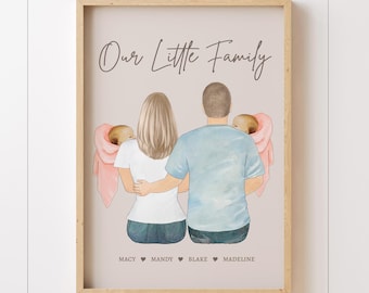 TWINS PERSONALIZED PRINT, Mother's Day Gift, Twin Mom Gift, Unique Twin Family Portrait, Gift for New Twin Mom, Twin Baby Gift,Twin Mom,Baby