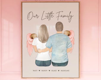 Personalized Twins Family Portrait Print, Custom Twin Mom Gift (Digital Download)