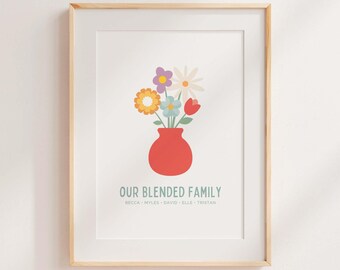 STEP MOM GIFT, Personalized Birth Month Flower Bouquet, Bonus Mom Gift, Mothers Day Gift,Blended Family Print,Gift for Her, Digital Wall Art