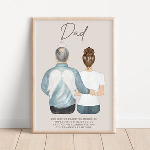 DAD MEMORIAL PRINT, Parent Remembrance Gift, Father Daughter Bereavement Gift, Angel Dad Heaven Portrait, Personalized Parent Loss Keepsake