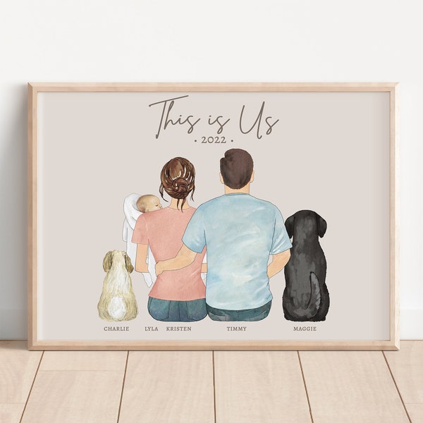 PERSONALIZED GIFT for New Parents, Mother's Day Gift, First Time Mom Gift Idea, Unique New Mom Gift, Custom Family Print with Baby & Pets,