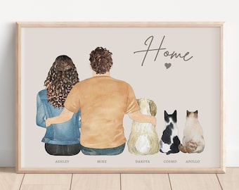 PERSONALIZED for PET LOVERS, Custom Family Print, Dog Portrait, Pet Parent Gift Idea, Fiance Gift, Cat Dog Owner Present, From Girlfriend