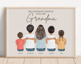 Grandma Gift Idea, Personalized Grandma Gift from Grandkids, Grandparents and Grandchildren custom wall art, Digital Portrait, Gift for Nana