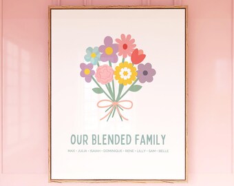 BLENDED FAMILY GIFT, Personalized Birth Month Flower Print, Step Mom Birthday Gift Idea, Mother's Day Gift,Bonus Mom Gift from Daughter Kids