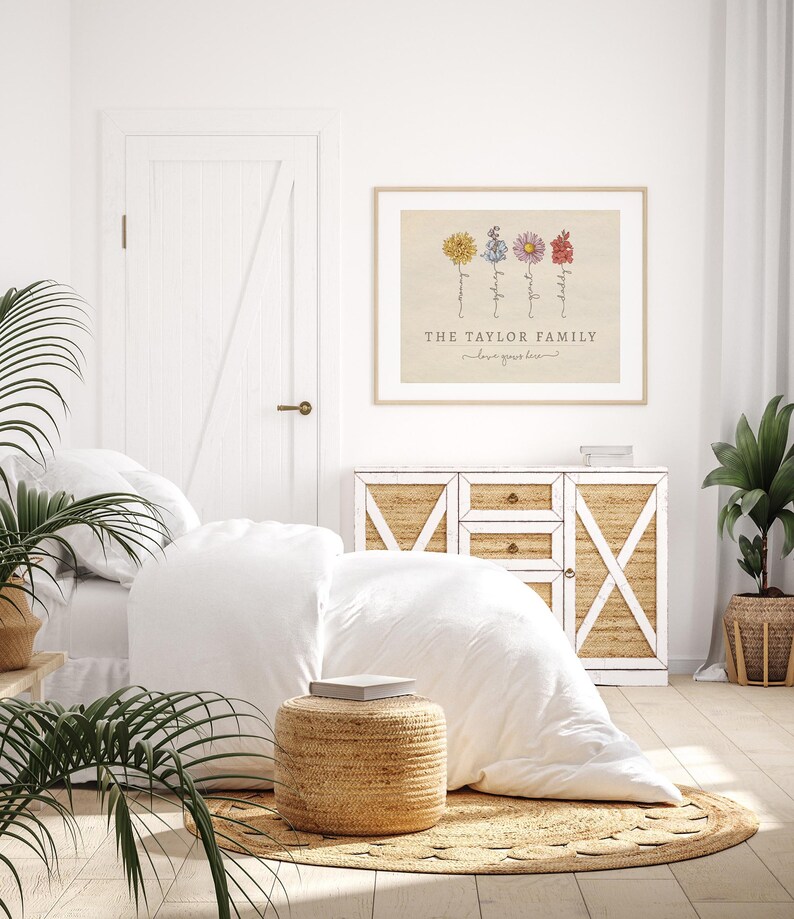 Personalized Mom Gift, Birth Month Flowers W Kid's Names, Birthday