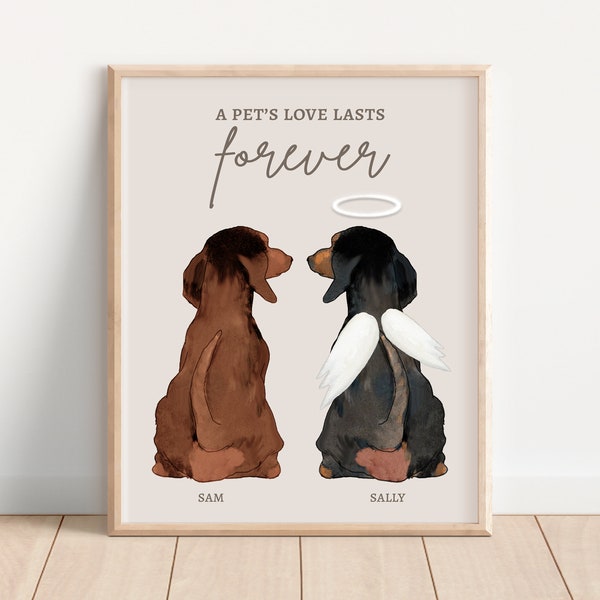 DOG MEMORIAL PORTRAIT, Custom Pet Gift, Personalized Dachshund Memorial, Doxie Owner Sympathy Print, Angel Doxin in Heaven, Pet Loss Gift