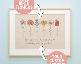 Personalized Mom Gift, Birth Month Flower Bouquet, Mom's Garden, Mothers Day Gift, Mom Birthday Keepsake, Custom Print from Daughter Kids