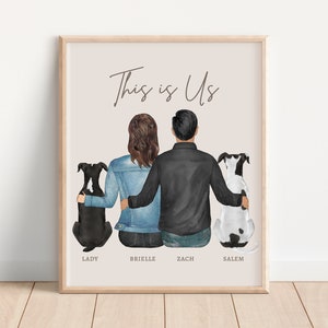 Personalized Couple Portrait, Anniversary Gift, Custom Family Print for Pet Lover, Boyfriend Girlfriend Husband Wife Gift, Gift for Him Her