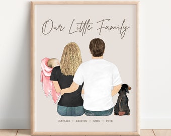 PRESENTE PARA NOVA MÃE, Impressão personalizada da família, Retrato de família do novo bebê, Presente exclusivo para mãe de primeira viagem, Ideia para o primeiro dia das mães, Lembrança de arte digital