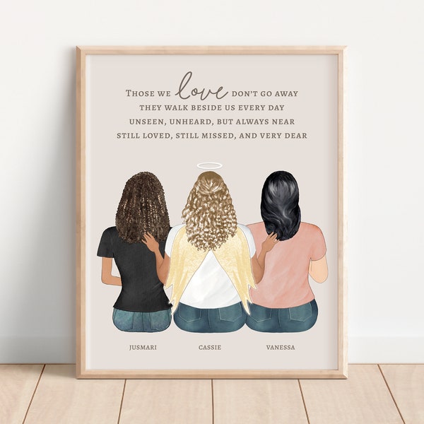 SIBLING LOSS PORTRAIT, Sister Memorial Idea, Personalized Sympathy Gift, Sister in heaven, Angel Sister, Sibling Passed Away, In Memoriam