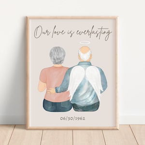 Personalized Husband Memorial Print, Widow Condolence Gift Idea, Spouse Loss Portrait, RIP Angel Husband in Heaven, Memorial Anniversary Art