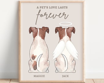 Jack Russell Memorial Print, Personalized Portrait for Deceased Jack Russell Terrier, Dog Angel Wings Art, Sympathy Gift Idea for Pet Owners