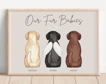Personalized Pet Print, Lab Owner Sympathy Gift, Memorial Print 3 Dogs, Chocolate Lab Lover Gift, Black Laborador Angel, Custom Pet Portrait
