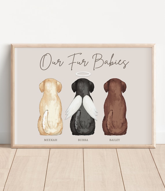 Personalized Pet Print, Lab Owner Sympathy Gift, Memorial Print 3 Dogs, Chocolate Lab Lover Gift, Black Laborador Angel, Custom Pet Portrait