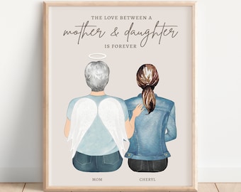 MOTHER DAUGHTER MEMORIAL Portrait, In Loving Memory, Remembrance Gift, Mom In Heaven, Bereavement Gift, Loss of mom, Grief Gift for Daughter