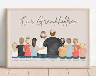 Grandparent & Grandchildren Portrait, Personalized Print, Gift from Grandchildren, Custom Grandparent Gift, Grandma Grandpa Picture Frame