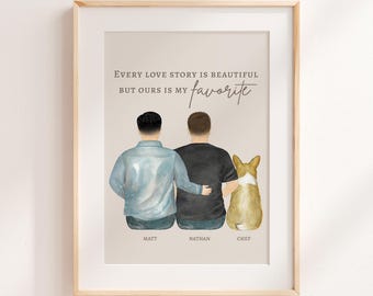 同性カップルへのギフト、ゲイカップル向けのパーソナライズプリント、婚約ギフト、デジタルポートレート、LGBTQ、EnGAYged、2人の夫へのギフト、結婚祝い