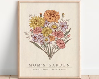 PERSONALIZED MOM GIFT, Custom Birth Month Flowers with Kids Names, Family Keepsake Print, Mom Birthday, Mothers Day Gift, Grandma's Garden