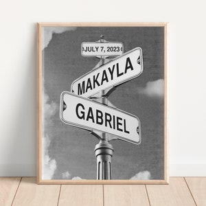 Einzigartiges Verlobungsgeschenk, personalisierte Straßenschild Druck, benutzerdefinierte verlobte Paar Wandkunst, Hochzeitsdatum Zeichen, Paare Namen Druck, Braut Geschenk