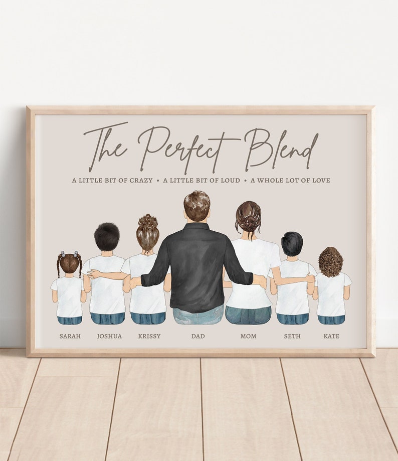 BLENDED FAMILY GIFT, Bonus Family Portrait, Family Christmas Gift, Personalized Gift for Stepmom, Stepparent Gift, Family Birthday Gift Idea 画像 1