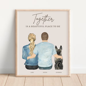 Idée cadeau d'anniversaire personnalisée, cadeau d'une femme, portrait de famille personnalisé, cadeau personnalisable pour maman, cadeau pour mari, idées cadeau pour les amoureux des animaux de compagnie, chien