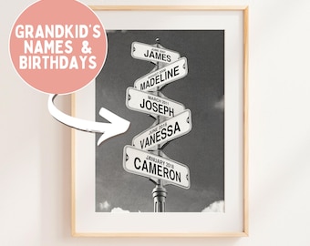 Personalized Grandkids Print, Grandma Gift, Grandparent Gifts, Name Sign, Nana Gift, Mother in law Gift, Gift for Her, Personalized Gift