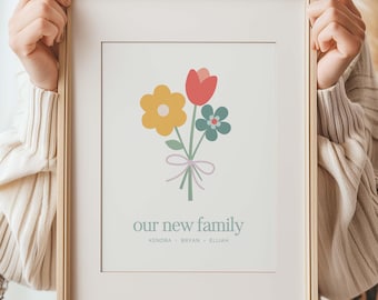 NEW MOM GIFT, First Time Mom Gift, 1st Mothers Day Print, New Family Gift, Mom Birthday Gift, Personalized Family Birth Month Flower Bouquet