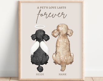 DOG MEMORIAL PRINT, Personalized Poodle Memorial Portrait for Owner, Angel Poodle Heaven, Custom Pet Loss Idea, Black Fawn Poodle Picture