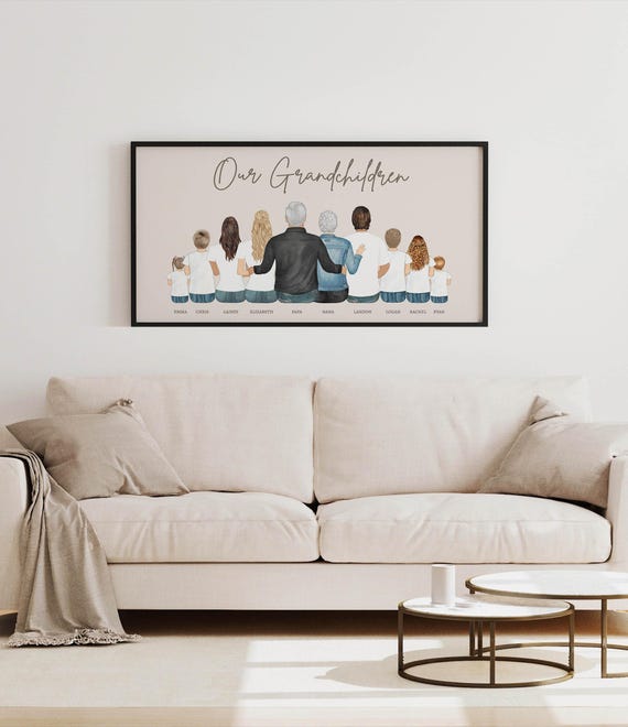 Grandparent & Grandchildren Portrait, Personalized Print, Gift