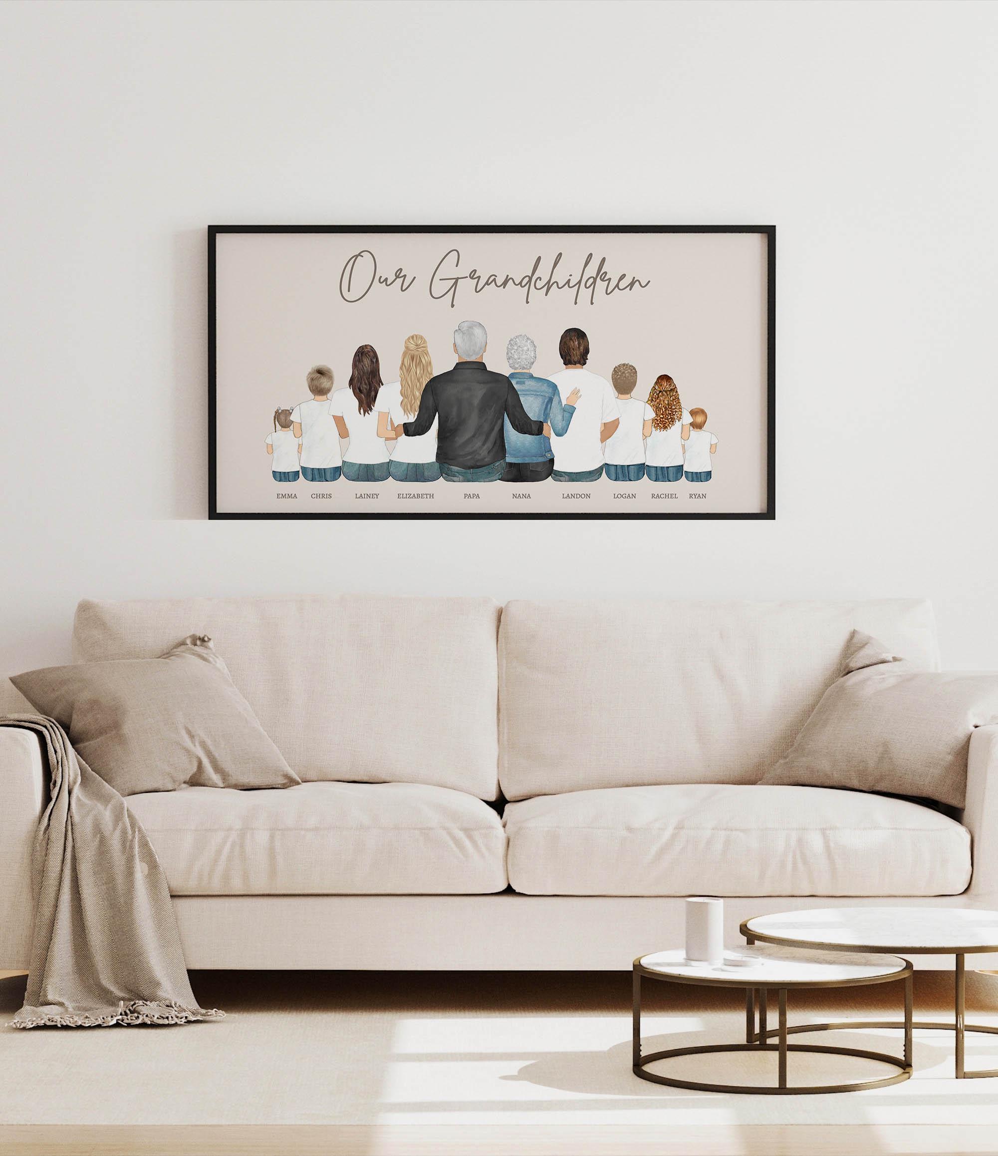 Grandparent & Grandchildren Portrait, Personalized Print, Gift