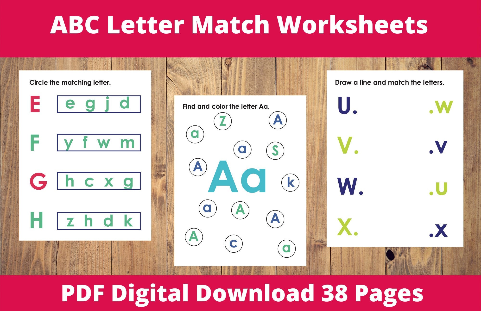 abc letter matching worksheets for homeschool preschool extra etsy