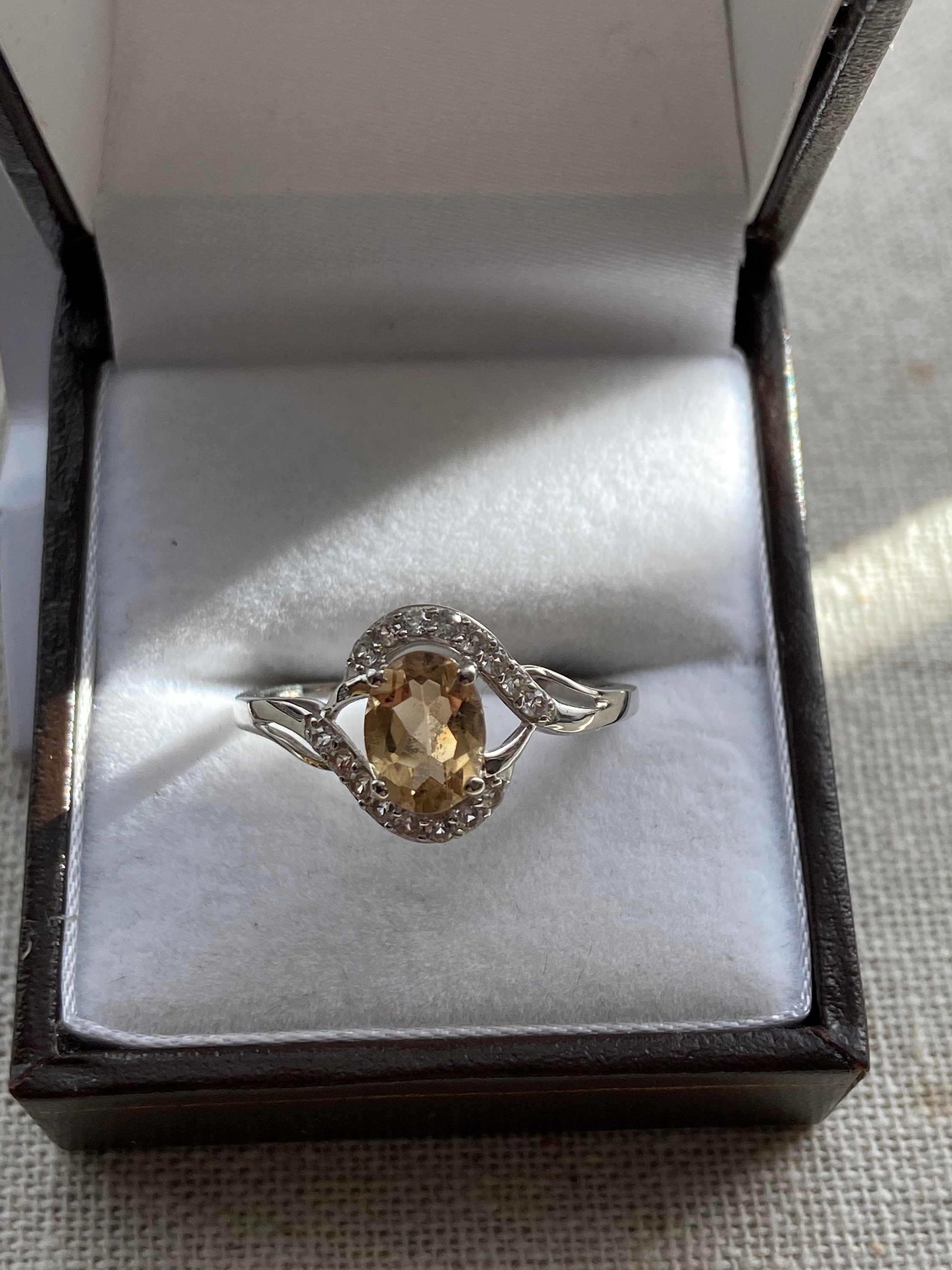 UK Sizes S T US Size  9 9.5 Beautiful sterling silver rare yellow scapolite & zircon gemstone ring