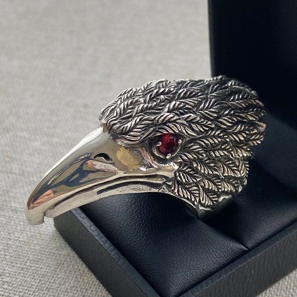 Huge Sterling silver eagle head statement ring Size W - 34grams - impressive!