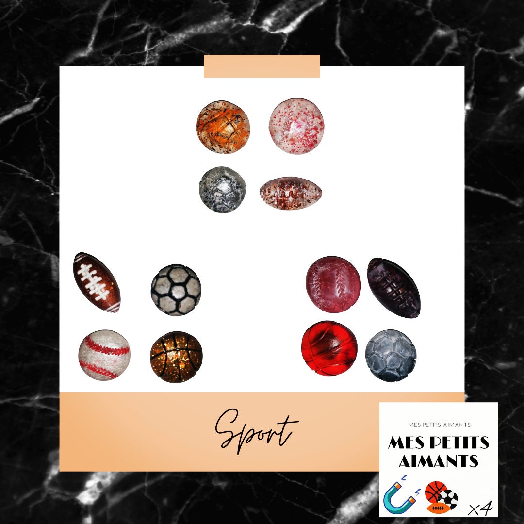 Lot de 4 Aimants sur Le Thème Du Sport