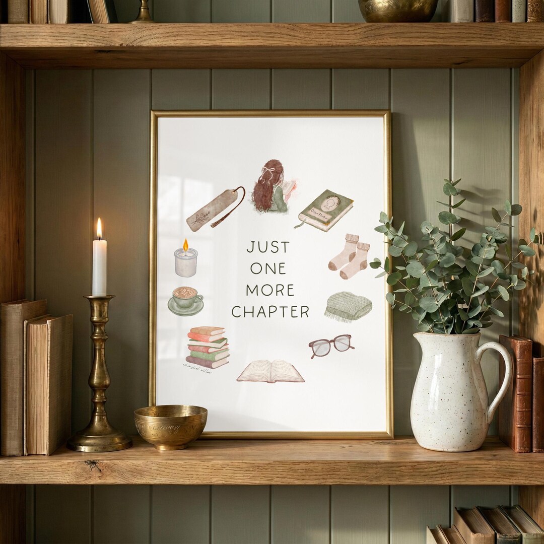 Just One More Chapter Bookish Wall Art Print, Hand Painted Book Lovers ...