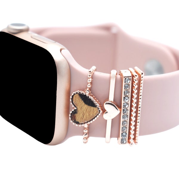 SmartWatch Band Stackable Jewelry Rose Gold Ring Charms Watchband Bars Decorative Apple Watch Band Buddies Charm Ring for watchband Heart 5p