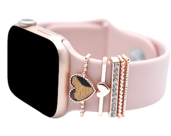 SmartWatch Band Stackable Jewelry Rose Gold Ring Charms Watchband Bars Decorative Apple Watch Band Buddies Charm Ring for watchband Heart 5p