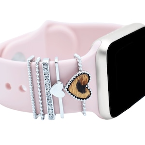 SmartWatch Band Stackable Jewelry Silver Ring Charms Watchband Bars Decorative Apple Watch Band Buddies Charm Ring for watch band Heart 5p