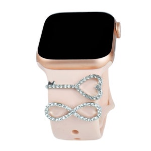 SmartWatch Band Silver Infinite heart and key Stackable Jewelry Ring loops Charms Watch Band Bars Decorative Buddy Charm Ring for watchband