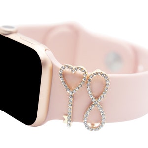SmartWatch Band Gold Infinite heart and key Stackable Jewelry Ring loops Charms Watch Band Bars Decorative Buddy Charm Ring for watchband