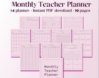 Planificateur d'enseignant mensuel rose minimal, planificateur d'enseignant A4 pour la planification des cours, planificateur numérique pour les enseignants, fichier PDF, téléchargement PFD instantané