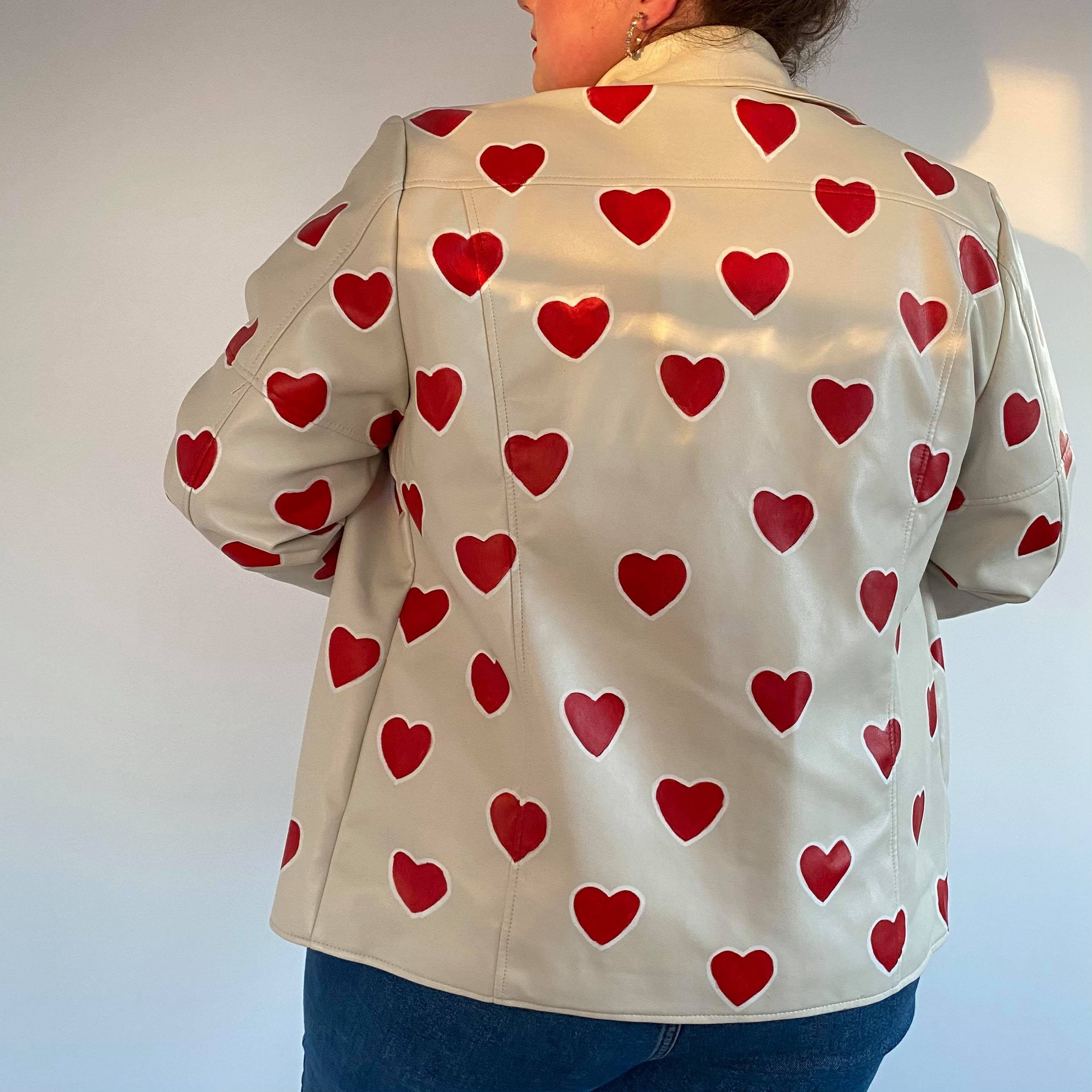 Love Heart Faux Leather HandPainted Jacket Etsy