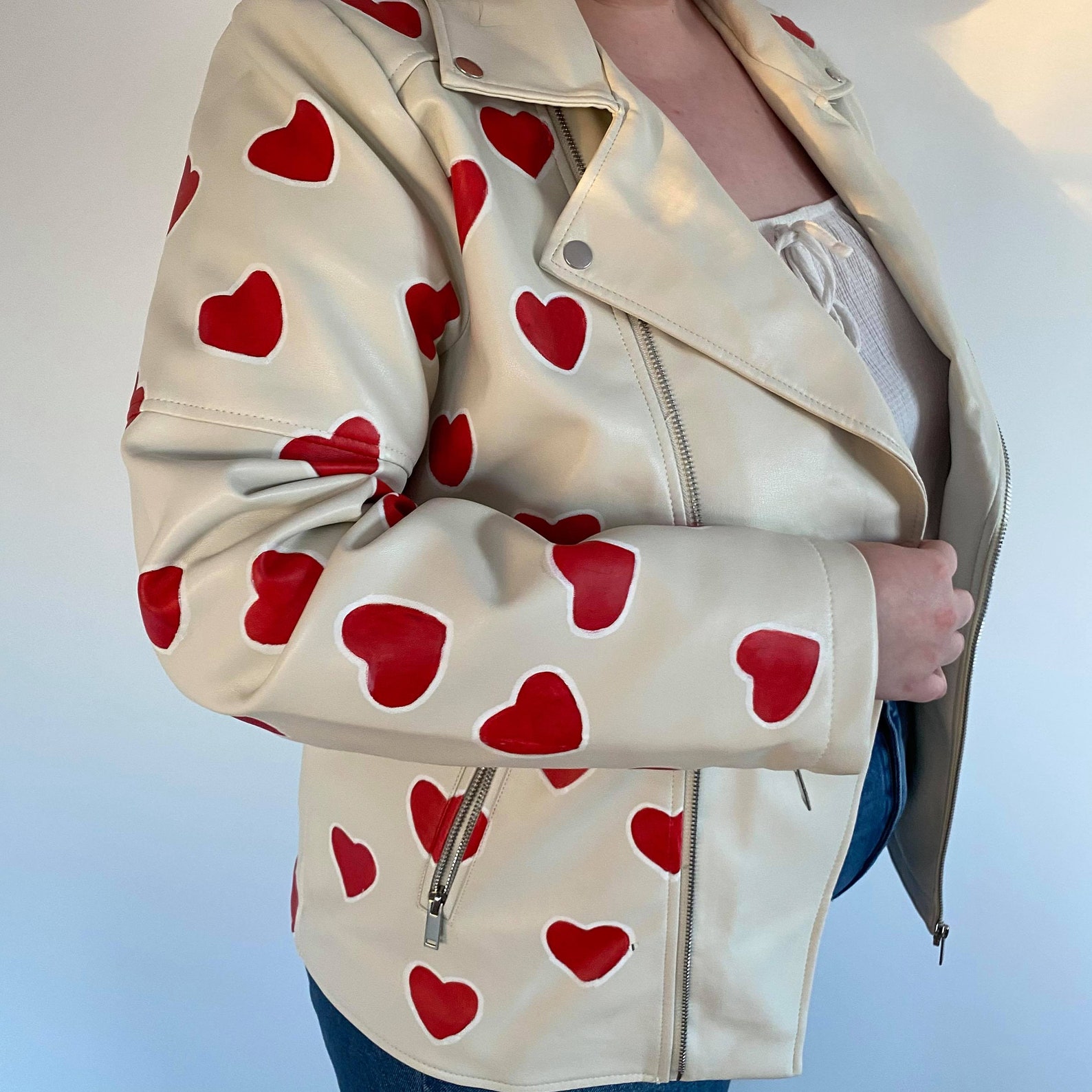 Love Heart Faux Leather HandPainted Jacket Etsy