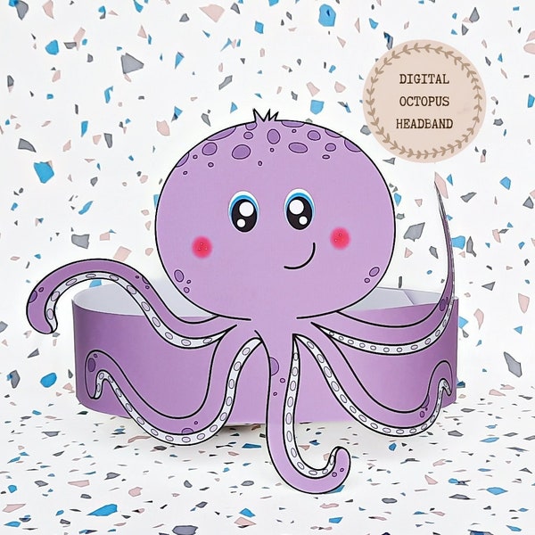 Octopus paper crown, Animal paper hat for kids, Sea instant download paper crown, Digital party headband, printable party mask, PDF hat