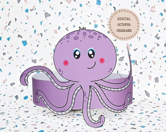 Octopus paper crown, Animal paper hat for kids, Sea instant download paper crown, Digital party headband, printable party mask, PDF hat