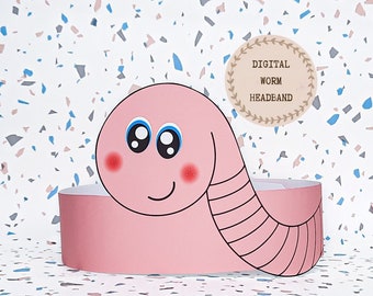 Corona de papel de gusano, Gorro de papel de animales para niños, Corona de papel de descarga instantánea Bugs, Diadema de fiesta digital, Antifaz de fiesta imprimible, Gorro PDF