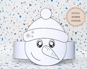 Snowman paper coloring crown, Christmas paper hat for kids, instant download winter paper crown, Digital party headband, printable mask