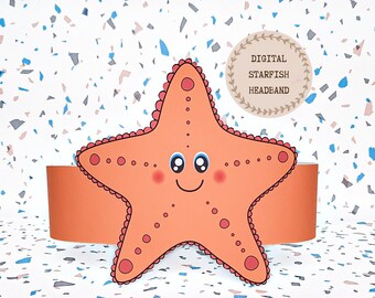 Corona de papel de estrella de mar, Gorro de papel de animales para niños, Corona de papel de descarga instantánea Animales, Diadema de fiesta digital, Antifaz de fiesta imprimible, Gorro PDF