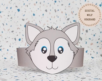 Wolf Papier Krone, Tier Papier Hut für Kinder, sofortiger Download Papier Krone Tier, Digital Party Stirnband, druckbare Party Maske, PDF Hut